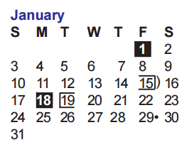 District School Academic Calendar for Daep At Holmgreen for January 2016