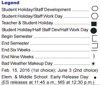 District School Academic Calendar Legend for Excel Academy