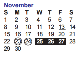 District School Academic Calendar for Oak Hills Terrace Es for November 2015