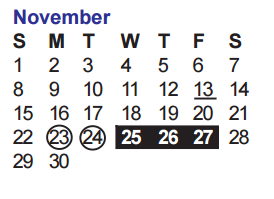 District School Academic Calendar for Aue Elementary School for November 2015