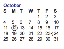 District School Academic Calendar for Helotes Elementary School for October 2015