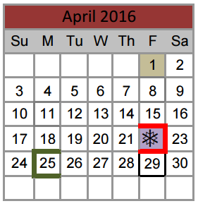 District School Academic Calendar for Lakeview Elementary for April 2016