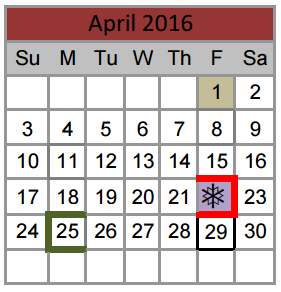 District School Academic Calendar for Denton Co J J A E P for April 2016