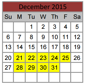 District School Academic Calendar for Kay Granger Elementary for December 2015