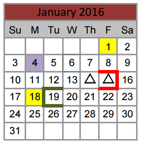 District School Academic Calendar for Gene Pike Middle for January 2016