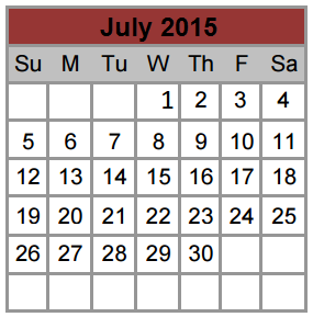 District School Academic Calendar for W R Hatfield Elementary for July 2015