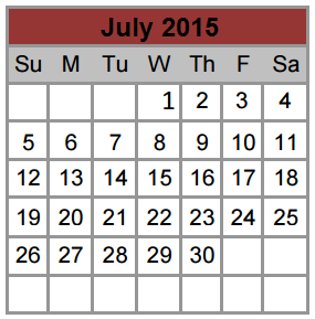 District School Academic Calendar for Denton Co J J A E P for July 2015