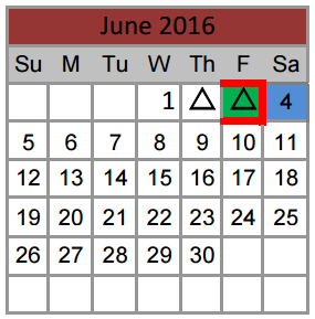 District School Academic Calendar for Denton Creek for June 2016