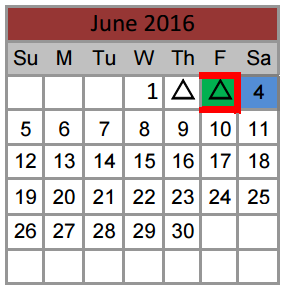 District School Academic Calendar for Gene Pike Middle for June 2016