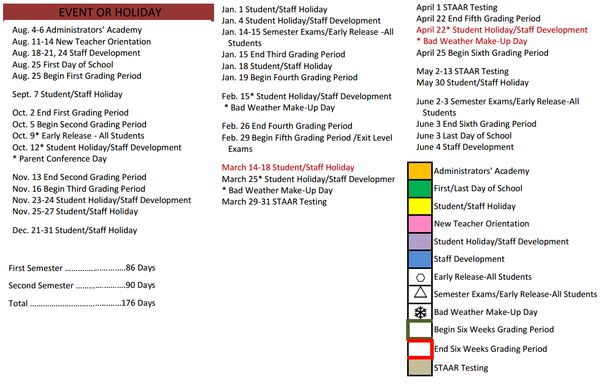 District School Academic Calendar Key for W R Hatfield Elementary