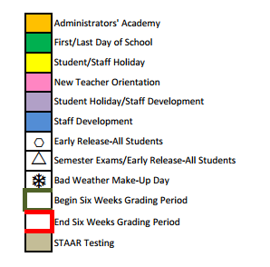 District School Academic Calendar Legend for Sonny & Allegra Nance Elementary