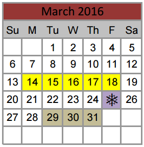 District School Academic Calendar for Lakeview Elementary for March 2016