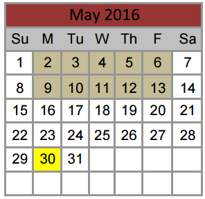 District School Academic Calendar for Samuel Beck Elementary for May 2016