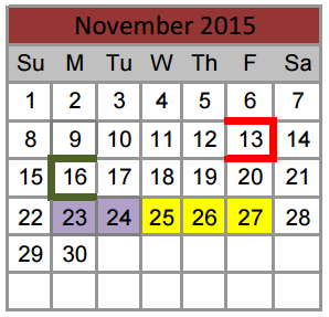 District School Academic Calendar for W R Hatfield Elementary for November 2015