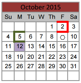 District School Academic Calendar for Denton Creek for October 2015