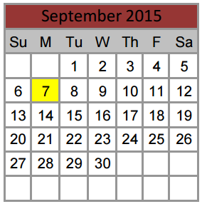 District School Academic Calendar for W R Hatfield Elementary for September 2015