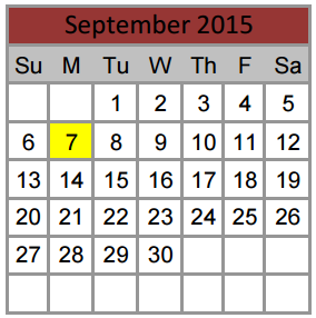 District School Academic Calendar for Kay Granger Elementary for September 2015