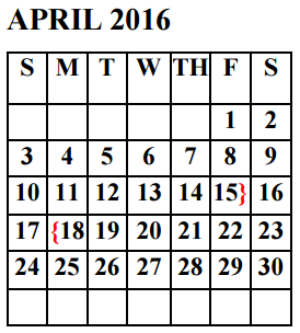 District School Academic Calendar for Reed Mock Elementary for April 2016