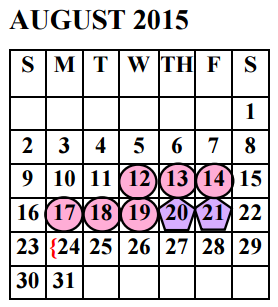 District School Academic Calendar for PSJA North High School for August 2015