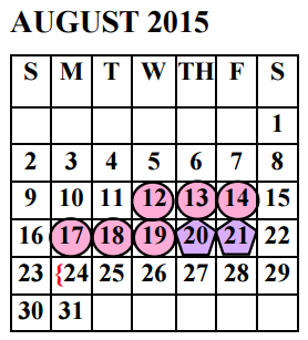 District School Academic Calendar for Garza Pena Elementary for August 2015