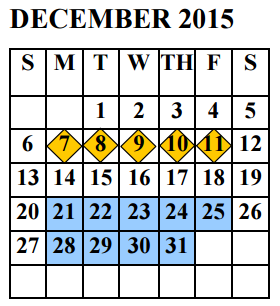 District School Academic Calendar for Yzaguirre Middle School for December 2015