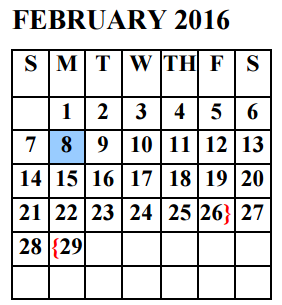 District School Academic Calendar for Garza Pena Elementary for February 2016