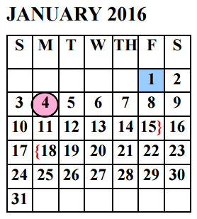 District School Academic Calendar for Garza Pena Elementary for January 2016