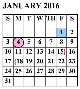 District School Academic Calendar for Ford Elementary for January 2016