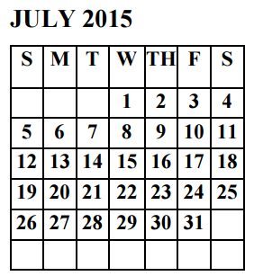 District School Academic Calendar for Sorensen Elementary for July 2015