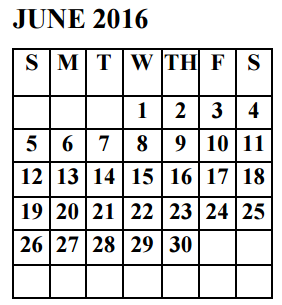 District School Academic Calendar for Carman Elementary for June 2016