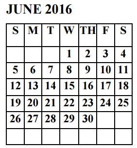 District School Academic Calendar for Garza Pena Elementary for June 2016