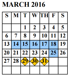 District School Academic Calendar for PSJA North High School for March 2016