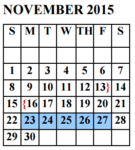 District School Academic Calendar for PSJA North High School for November 2015