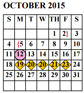 District School Academic Calendar for Zeferino Farias Elementary for October 2015