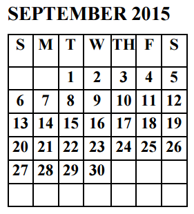 District School Academic Calendar for Zeferino Farias Elementary for September 2015