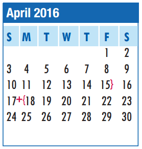 District School Academic Calendar for Fisher Guidance Ctr for April 2016