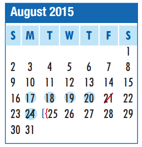 District School Academic Calendar for Rick Schneider Middle School for August 2015