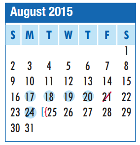 District School Academic Calendar for Tegeler  Career Center for August 2015