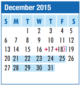 District School Academic Calendar for The Summit Intermediate for December 2015