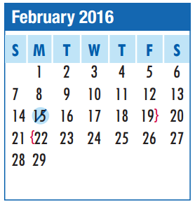 District School Academic Calendar for Bondy Intermediate for February 2016