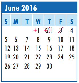 District School Academic Calendar for Laura Welch Bush Elementary for June 2016