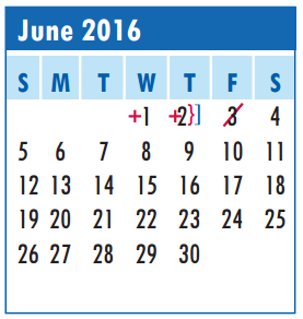 District School Academic Calendar for Guidance Center for June 2016