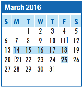 District School Academic Calendar for The Summit Intermediate for March 2016