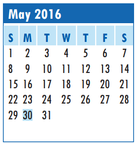 District School Academic Calendar for The Summit Intermediate for May 2016