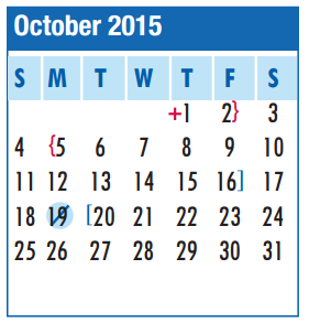 District School Academic Calendar for Young Elementary for October 2015