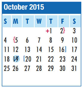 District School Academic Calendar for The Summit Intermediate for October 2015