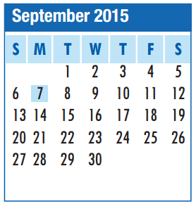 District School Academic Calendar for Southmore Intermediate for September 2015