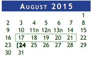 District School Academic Calendar for Robert Turner High School for August 2015