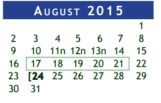 District School Academic Calendar for Brazoria Co J J A E P for August 2015