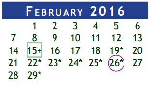 District School Academic Calendar for Brazoria Co J J A E P for February 2016